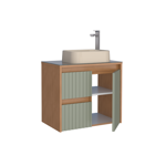 Imagen de Mueble de baño suspendido Kyoto Verde 61 cm con tapa de vidrio y bacha de loza