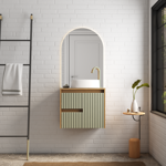 Imagen de Mueble de baño suspendido Kyoto Verde 61 cm con tapa de vidrio y bacha de loza