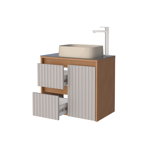 Imagen de Mueble de baño suspendido Kyoto Beige 61 cm con tapa de vidrio y bacha de loza