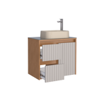 Imagen de Mueble de baño suspendido Kyoto Beige 61 cm con tapa de vidrio y bacha de loza