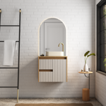 Imagen de Mueble de baño suspendido Kyoto Beige 61 cm con tapa de vidrio y bacha de loza