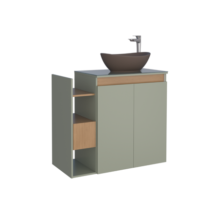 Imagen de Mueble de baño suspendido Lotus Verde 80 cm con tapa de vidrio con bacha