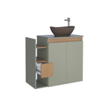 Imagen de Mueble de baño suspendido Lotus Verde 80 cm con tapa de vidrio con bacha
