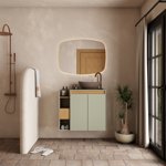 Imagen de Mueble de baño suspendido Lotus Verde 80 cm con tapa de vidrio con bacha