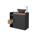 Imagen de Mueble de baño suspendido Lotus Negro 80 cm con tapa de vidrio con bacha