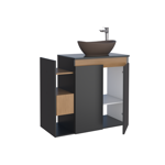 Imagen de Mueble de baño suspendido Lotus Negro 80 cm con tapa de vidrio con bacha