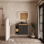 Imagen de Mueble de baño suspendido Lotus Negro 80 cm con tapa de vidrio con bacha
