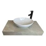 Imagen de Mueble de baño suspendido Bliss blanco con mesada en porcelanato Peri Beige Pulido 80 cm sin bacha
