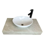 Imagen de Mueble de baño suspendido Bliss blanco con mesada en porcelanato Peri Beige Pulido 80 cm sin bacha