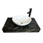 Imagen de Mueble de baño suspendido Bliss blanco con mesada en porcelanato Peri Negro Pulido 80 cm sin bacha
