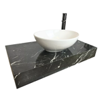 Imagen de Mueble de baño suspendido Bliss blanco con mesada en porcelanato Peri Negro Pulido 80 cm sin bacha